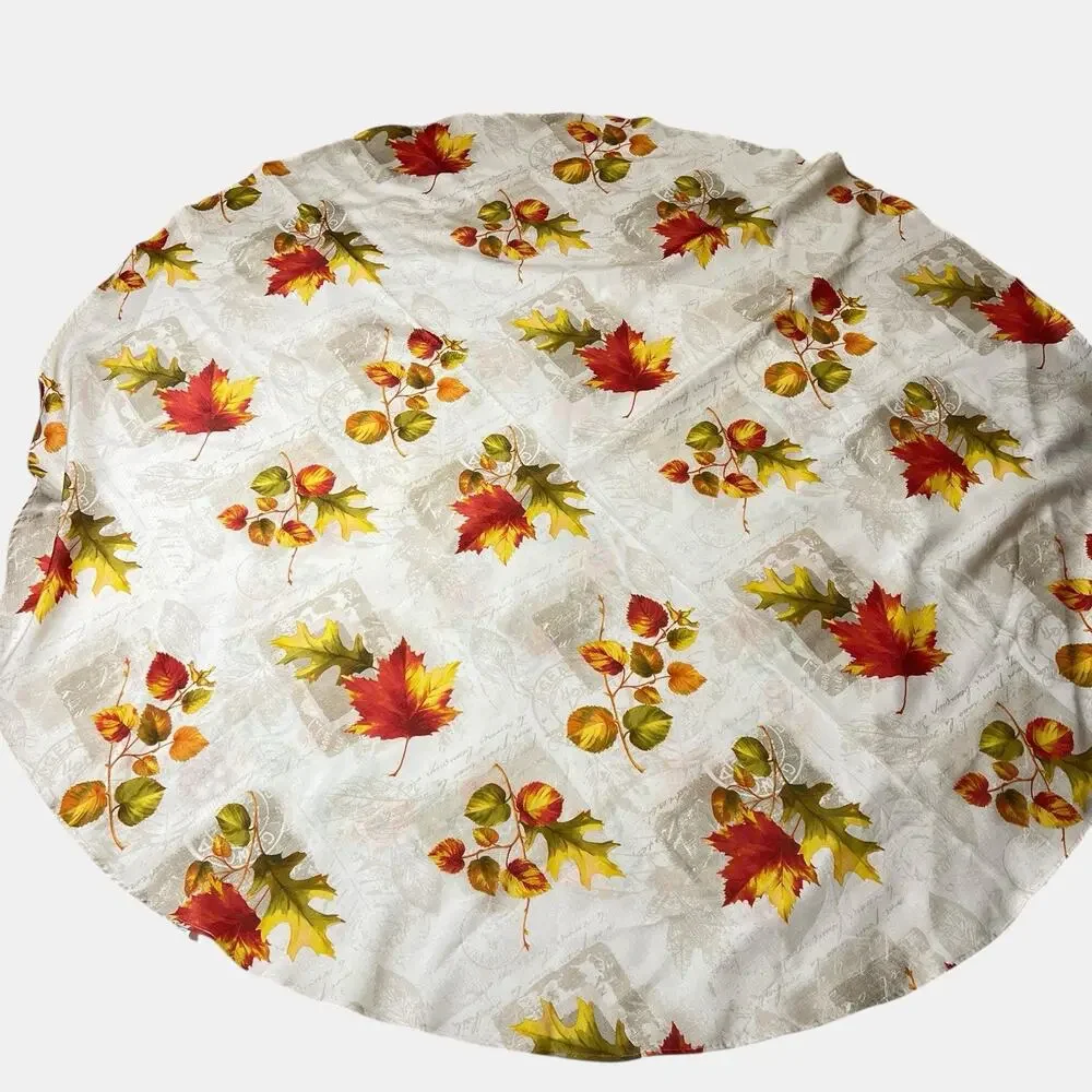 Round Tablecloth Fall Leaves Colorful Harvest Autumn Polyester Cottage Decor 69